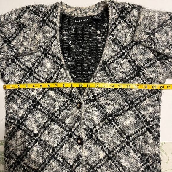 Vintage Mohair Wool Chunky Knit Grandpa Cardigan Sweater Black White Size Small - Picture 8 of 9